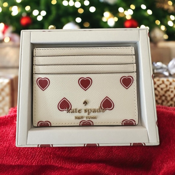 Kate Spade Madison Heartfelt Geo Cream & Red Card Holder New in Box - Picture 10 of 16
